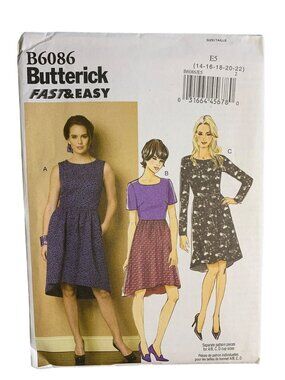 Butterick Misses Dress Sewing Pattern Size 14 16 18 20 22 B6086 - Uncut